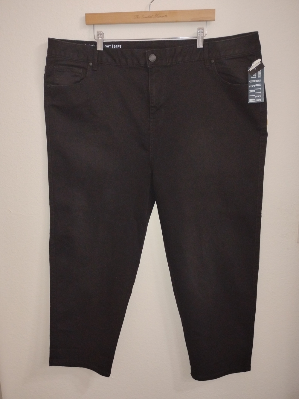 Avenue Butter Denim Women’s Straight Leg Jeans Black Plus Size 24 PT